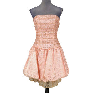 Alfred Angelo Dress Juniors 9 10 Pink Metallic Lace Bubble Hem Lined 80s Vintage